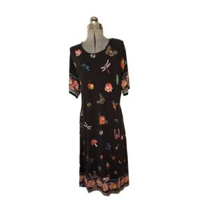 JOHNNY WAS Playful black dress with quirky print